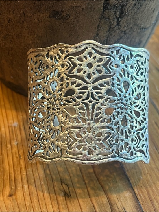 Lucky Brand Jewelry - Lucky Brand Silver Filigree Floral Cuff Bracelet with Black Crystals
